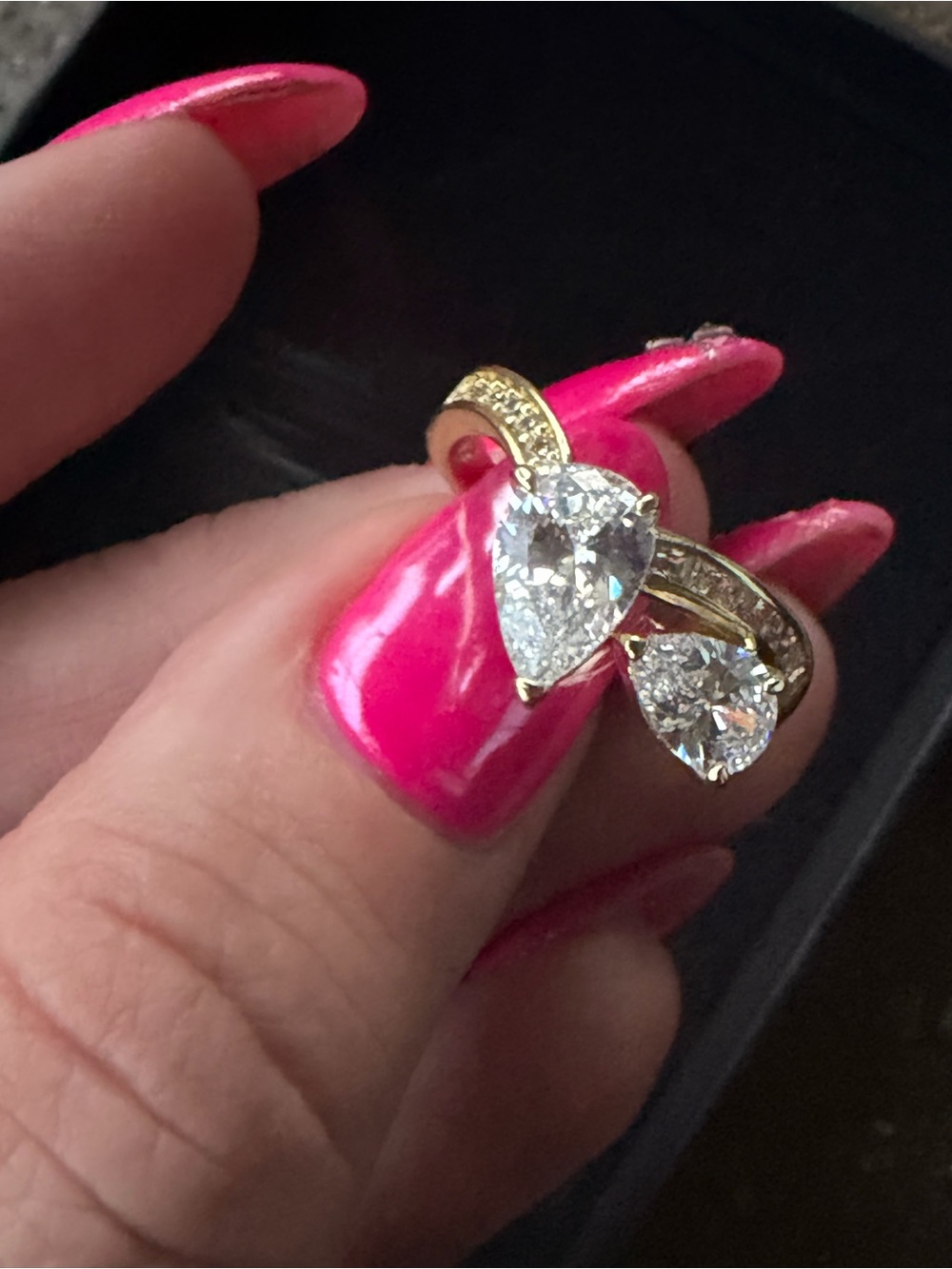Yellow Gold Filled Pear Cut Statement Ring Size 7